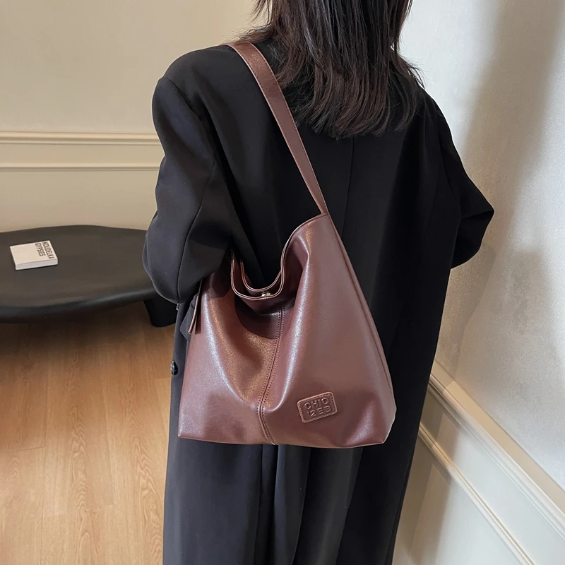 

Underarm Bag PU Leather Solid Color Bucket Bag for Women Adjustable Strap Tote Bag Large Capacity Handbag for Work Travel