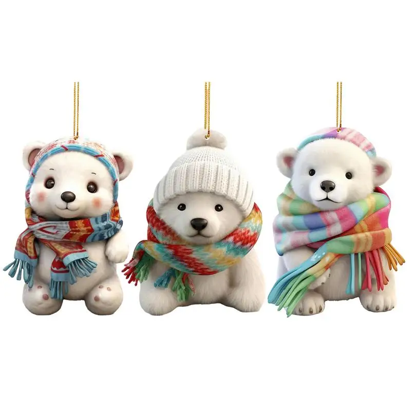 Polar Bear Christmas Ornament Cute Figurines Pendant 2D Acrylic Polar Bear Ornament Cute Hangings Polar Animals Figurines decor