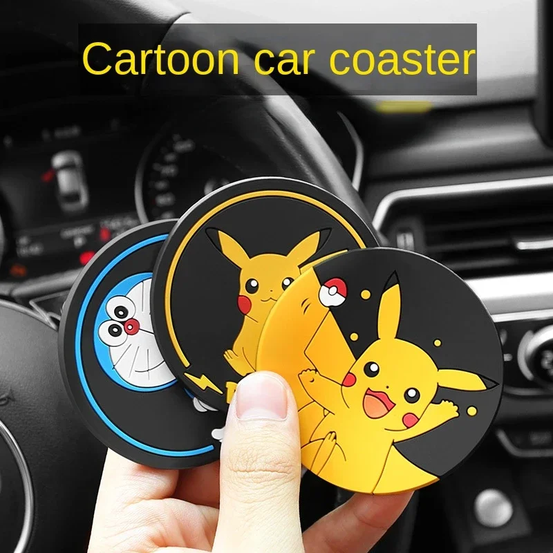 Pokemon Pikachu Silicone Coasters Cute Animation Round Car Non-slip Cup Cushion Car Interior Accessories Heat-resistant Cup Mat