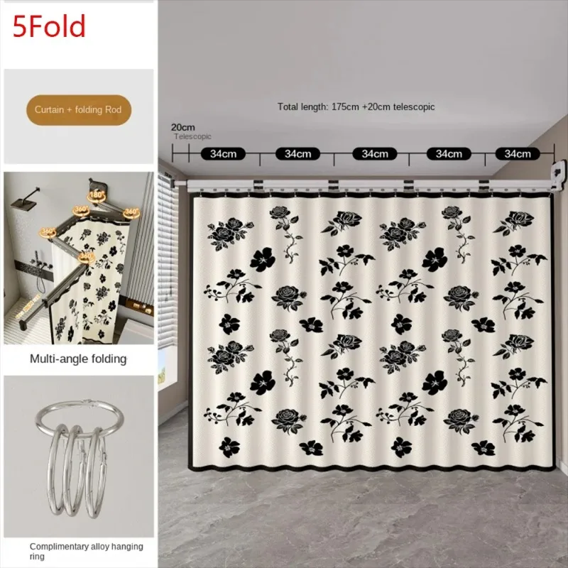 Folding Shower Curtain No Punching Toilet Bathing Waterproof Shower Partition Dry Wet Separation Shower Water Blocking Curtain