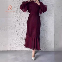 Roken Evan Eid Muslim Pleated Dress For Women Sweet Long Dresses Abaya Party Ramadan Lace-up Vestidos Islam Arab Long Robe