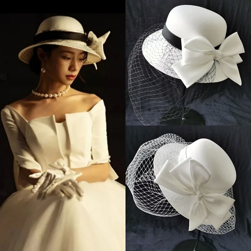 

chapeau femme luxe ceremonie mariage bow Mesh hat birthday dinner headwear church hat