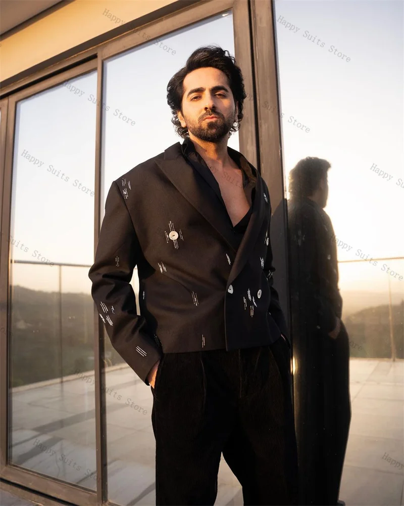 Brown Men Suit Set 2 Piece Cotton Blazer+Pants Groom Wedding Tuxedo Formal Office Double Breasted Business Customized Jacket