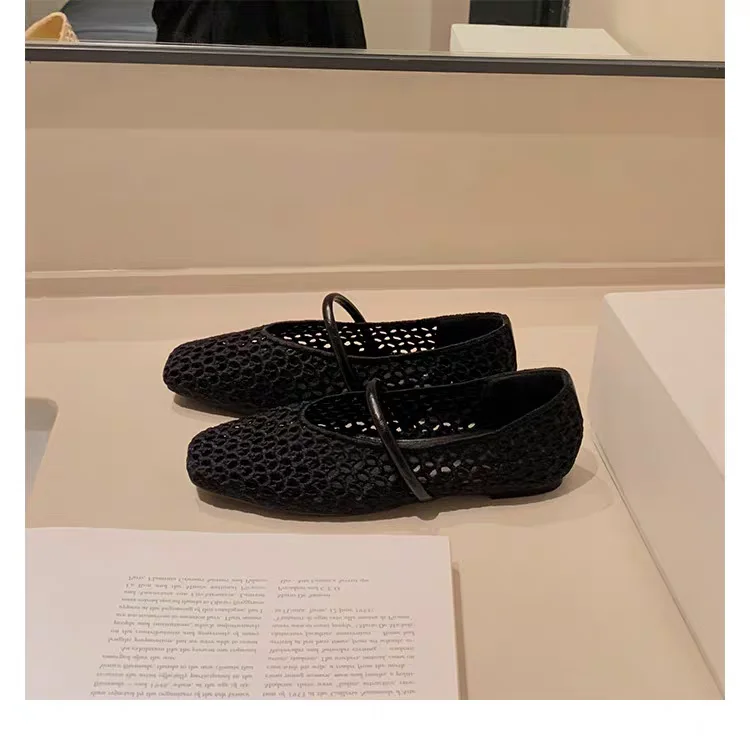 2025 zapatos de Ballet de malla hueca para mujer، sandalias transpirables Mary Jane con cabeza cuadrada، calzado con correa #4