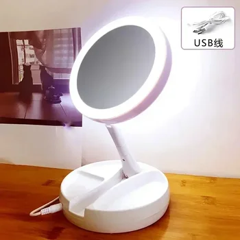 휴대용 양면 LED 메이크업 거울, 배터리, USB 이중 목적, 10 배 확대, 메이크업 조명, 1 개