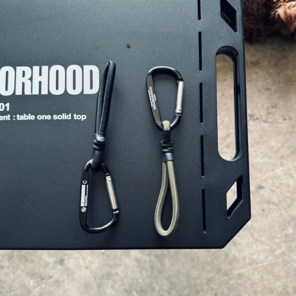 NBHD Outdoor Carabiner with Elastic Bungee Lanyard & Hook – Guyline Tensioner Extension Accessory & Secure Keychain