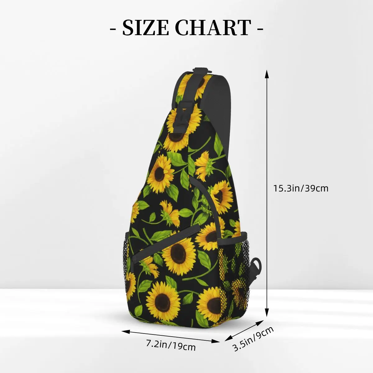 Black Sunflower Crossbody Sling Bag SmallChest Bag Artist Classic Art Shoulder Backpack Daypack Travel Hiking Cycling Satchel