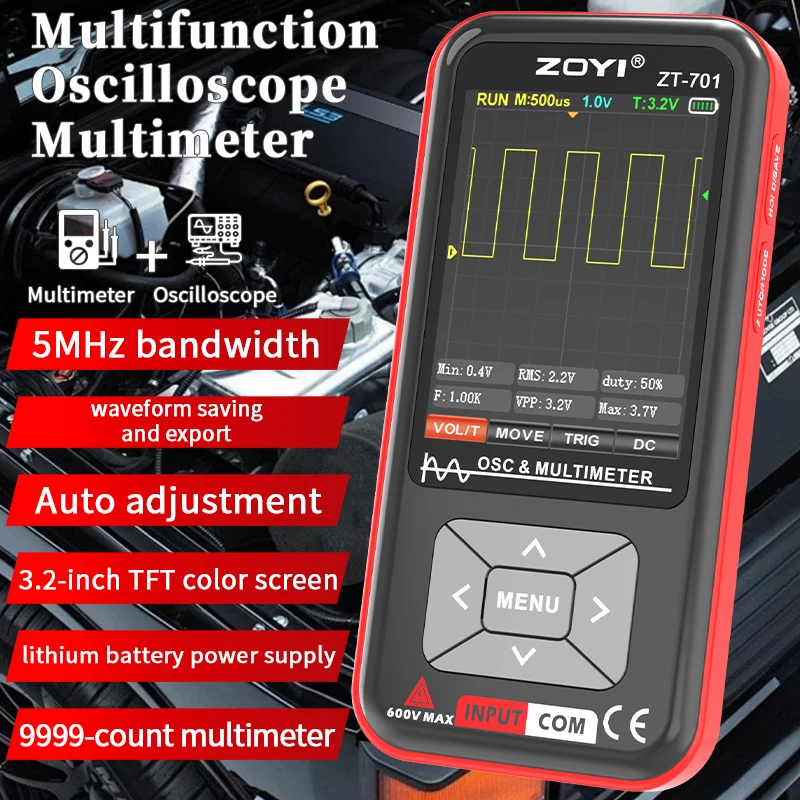 

ZOYI ZT701 2in1 Digital Oscilloscope Multimeter 5MHz Bandwidth 48MSa/s Rate PC Waveform Data Storage Portable Signal Generator