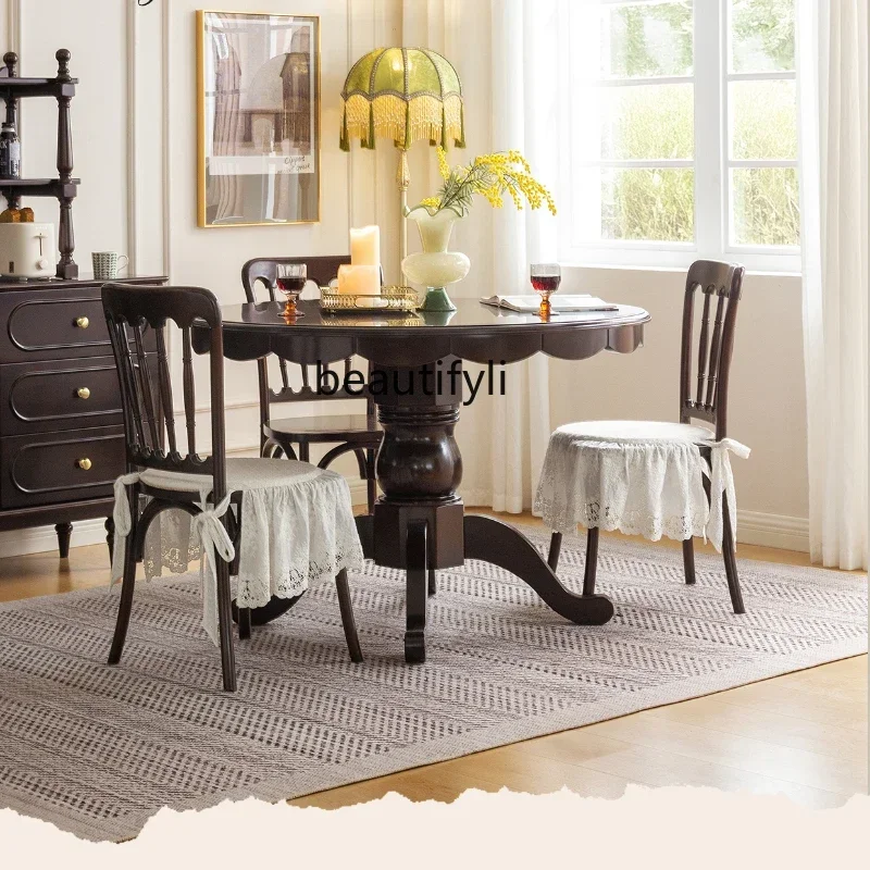 

LXFrench Ретро обеденный стол из цельного дерева, круглый стол и стул, комбинированный домашний круглый стол CountrySSS