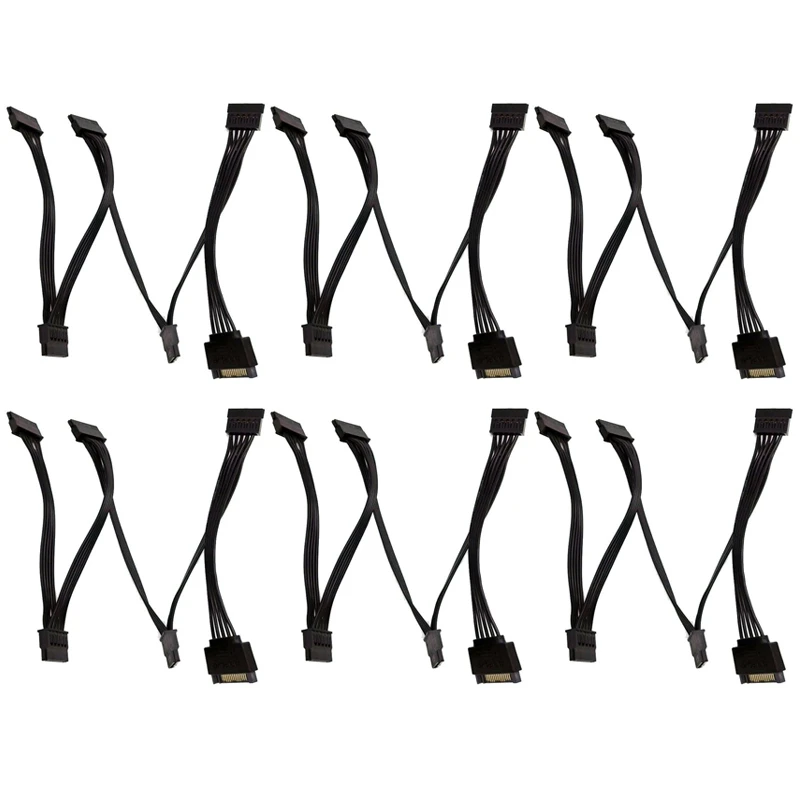 6X 15 Pin SATA Power Extension Hard Drive Cable 1 Male To 5 Female Power Supply Splitter Adapter Cable For DIY PC Sever