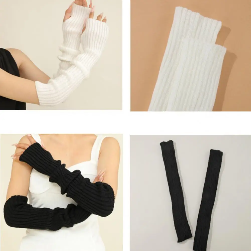 محبوك مدفئات للذراع محبوك نصف إصبع مدفئات للذراع لخريف شتاء الدراجات فوق طول الكوع قفازات عدم الانزلاق مرونة عالية #3