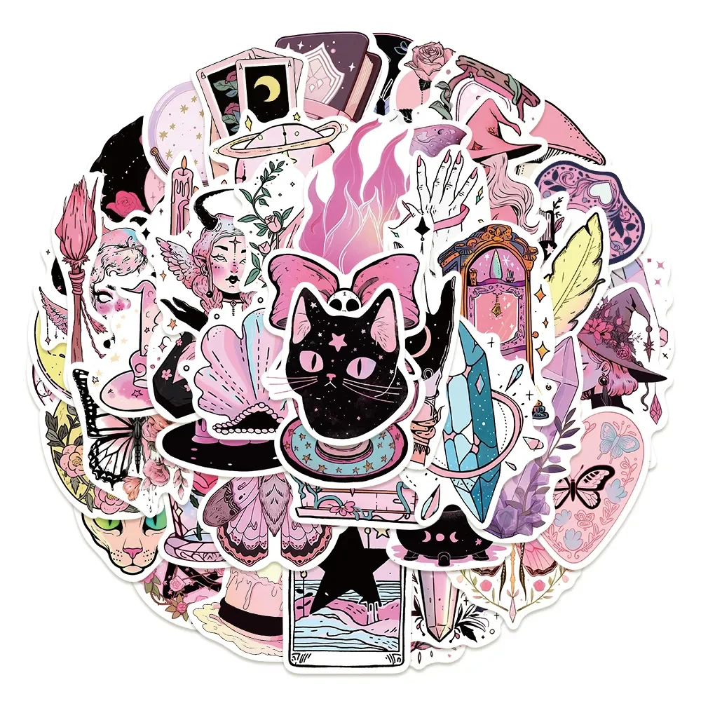 

10/30/50pcs Cute Pink Magic Witch Girls Cartoon Sticker Gothic Aesthetic Sticker Laptop Luggage Notebook Motorcycle Decals Pack