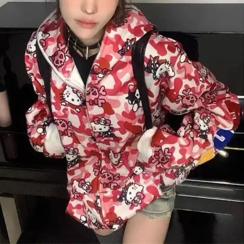 

Sanrio Hello Kitty American Style Cute Cartoon Hoodie Men Women Loose Versatile Couple Sweatshirt New Casual Fashion Zipper Coat