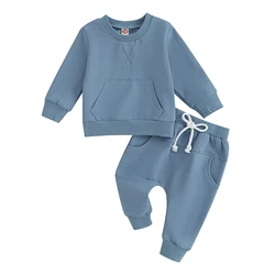 2Pcs Newborn Baby Boys Girls Clothes Toddler Solid Long Sleeve Sweatshirt Jogger Pants Set Fall Winter Outfits