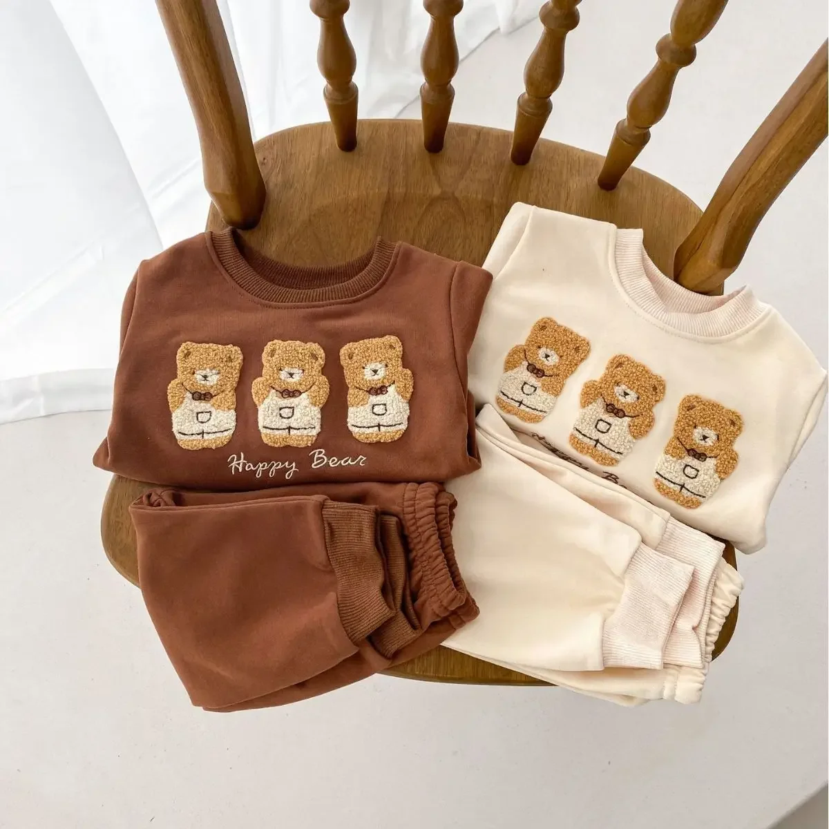 0-3T Newborn Kid Baby Boy Girl Autumn Winter 2pcs Clothes Set Cotton Bear Print Sweatshirt Top Pant Suit Two Piece Set Outfit