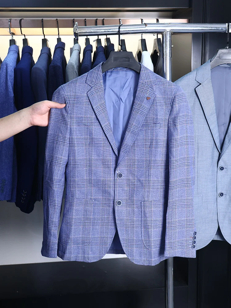 

Мужской деловой повседневный пиджак в клетку с модным лацканом, стандартный крой, длинный рукав, на все сезоны