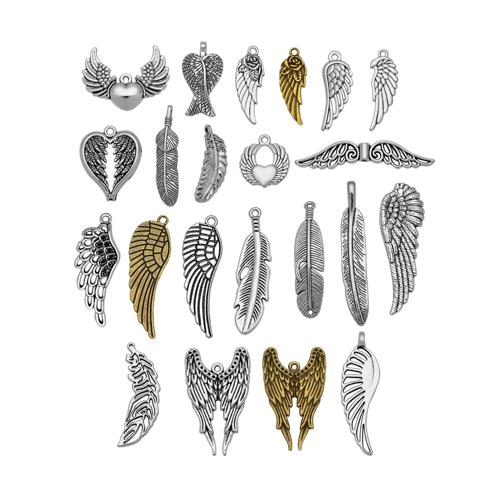 10pcs/Lot Angel Wing Charms Fairy Winged Heart Pendants For DIY Jewelry Making Findings Supplies Accessories Necklace Keychain