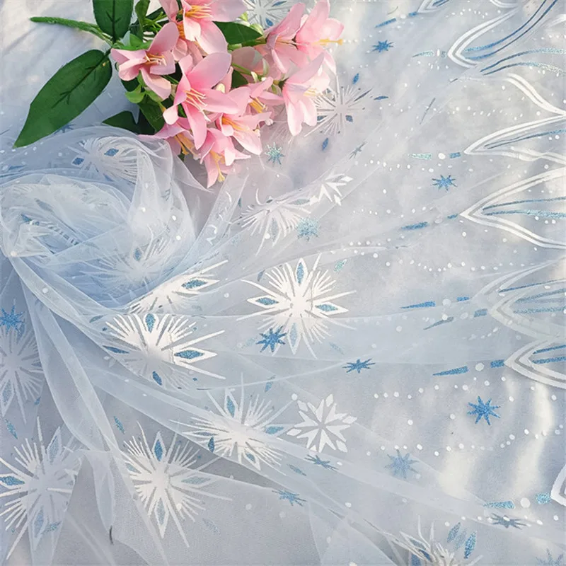 1.5*1 m Snowflake Offset Printing Sequins Tulle Fabric Baby Shower Skirt Sewing Princess Dress Wedding Party Decorations Organza