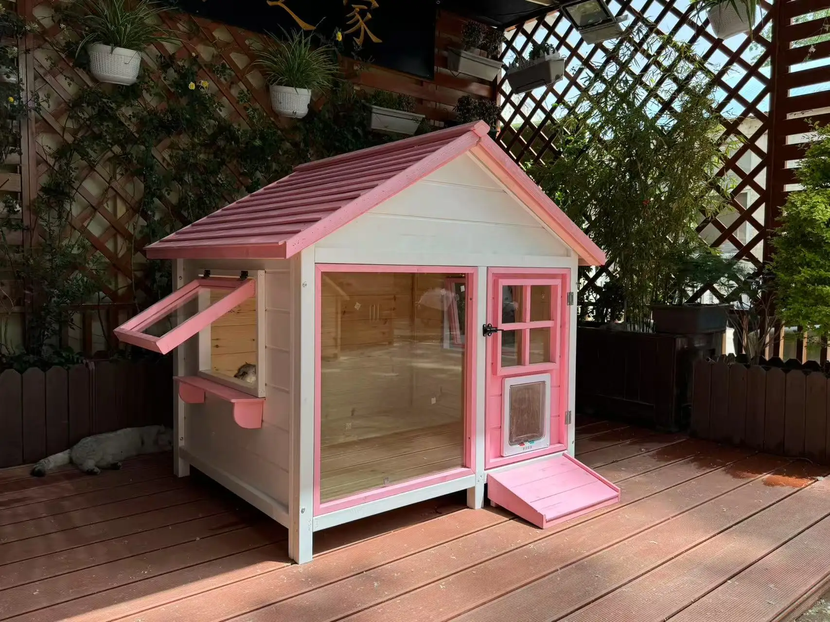 HJ outdoor solid wood rainproof cat's nest dog house solid wood pet villa windproof, warm, anti-corrosion and moisture-proof