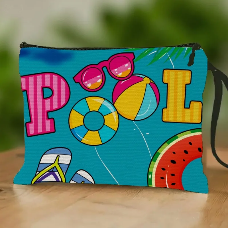 Summer Pool Party Cosmetic & Wash Bag with Wrist Strap - Lightweight Zipper Beach Toiletry Suitable for Pool, Suitable for Swimm