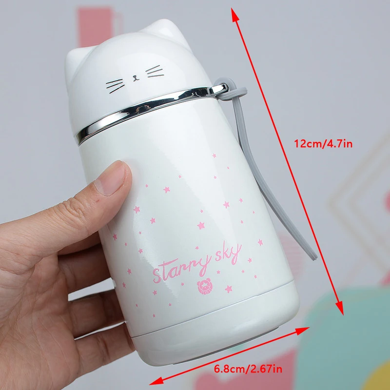 350ml Insulated Thermos Bottles Cute Cat Mini Leakproof Coffee Mug 304 Stainless Steel Cute Double-layer Couple Water Cup