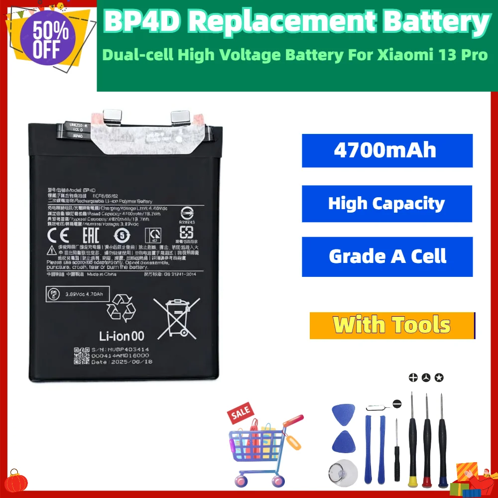 BP4D 4700mAh 3.89V Grade A Cell Dual Cell High Capacity Lithium-ion Battery For Xiaomi 13 Pro Smartphone With Tools