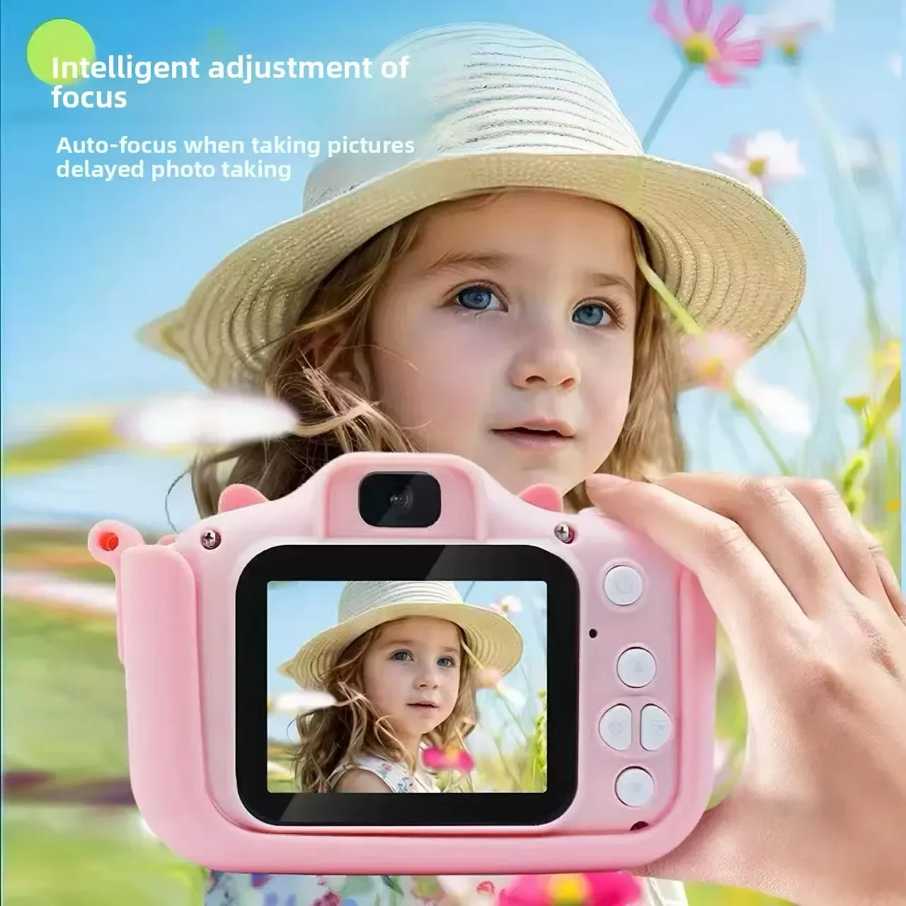 New Cartoon Kids Camera Blue/Pink Long-Eared Rabbit HD Dual Cameras Auto Focus with Lanyard Anti-Lost Rich Details Wide Angles
