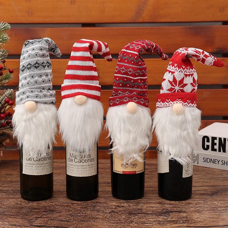 2026 New Christmas Faceless Elderly Knitted Wine Bottle Cover Woven Wine Bottle Bag Holiday Table Decoration Wholesale