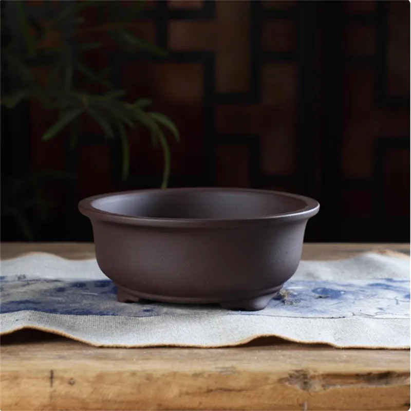 Ceramic Bonsai Pot, Bowl Pot, 4 Color,Purple sand,Round Flower Pot, Home Decoration