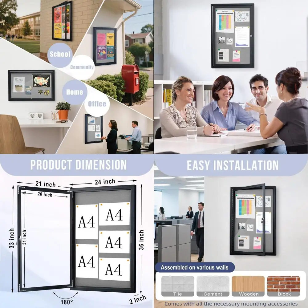 

Weatherproof 36x24 Outdoor Corkboard with Lockable Door, Gray Fabric and Black Aluminum Frame for Various Settings