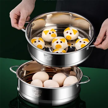 304 Roestvrijstalen Voedselstomer Voor Dumplings Met Dubbeloor Rijstkoker Damping Rooster Pot Afvoermand Keuken Kookgereedschap