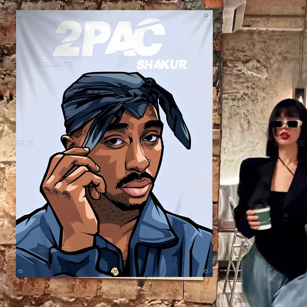 2Pac Tupac Amaru Shakur Creative Pattern Hanging Flag Polyester Printed Banner Hand Pulled Flag