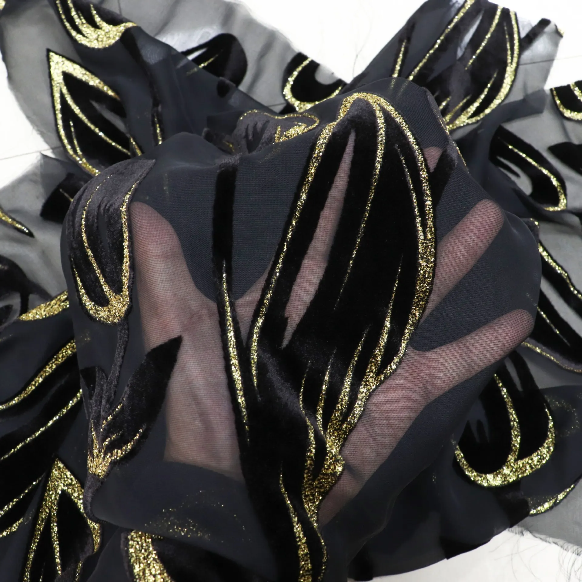 

Gold Black Velvet Lace Fabrics French Lace Soft Tulle High Quality Silk Fabric Rayon, 5 meters