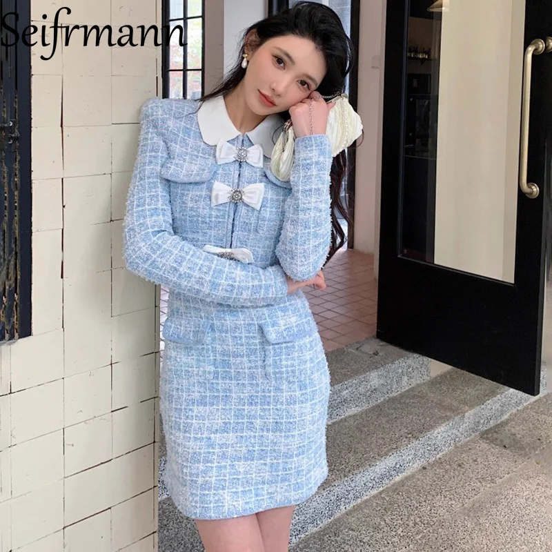 

Seifrmann 2026 Spring Women's New Fashion Polo Long Sleeve Dress+Round Collar Long Sleeve Top+Half Skirt 3-Piece Set