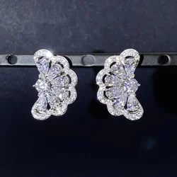 CAOSHI Delicate Flower Stud Earrings for Women Bright Zirconia Jewelry for Engagement Fashion Lady Wedding Ceremony Accessories