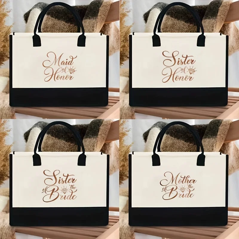 

New Letter Print Large Capacity Shoulder Bag Casual Handbag Shopping Travel Tote Suitable for Weddings Birthdays Beach Gifts