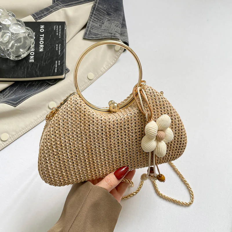 Cross-Border Grass Woven Bag 2026 New Style Handbag Design PU Material Beach Vacation Crossbody Mobile Phone Bag Casual Style