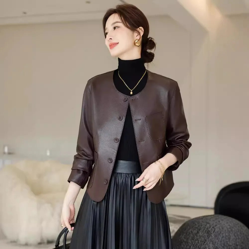 AYUNSUE 탑 레이어 염소 가죽 정품 가죽 자켓 여성 2025 오-넥 여성 자켓 봄 가을 의류 캐주얼 Косуха Женская