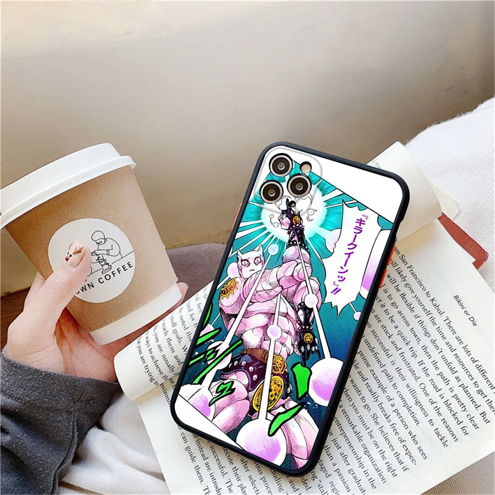 Frosted Translucent Phone Case For iPhone 16 15 14 Pro Max 7 8Plus 11 12 13 Mini X XSMax JoJo's Bizarre Encyclopedia Black Cover