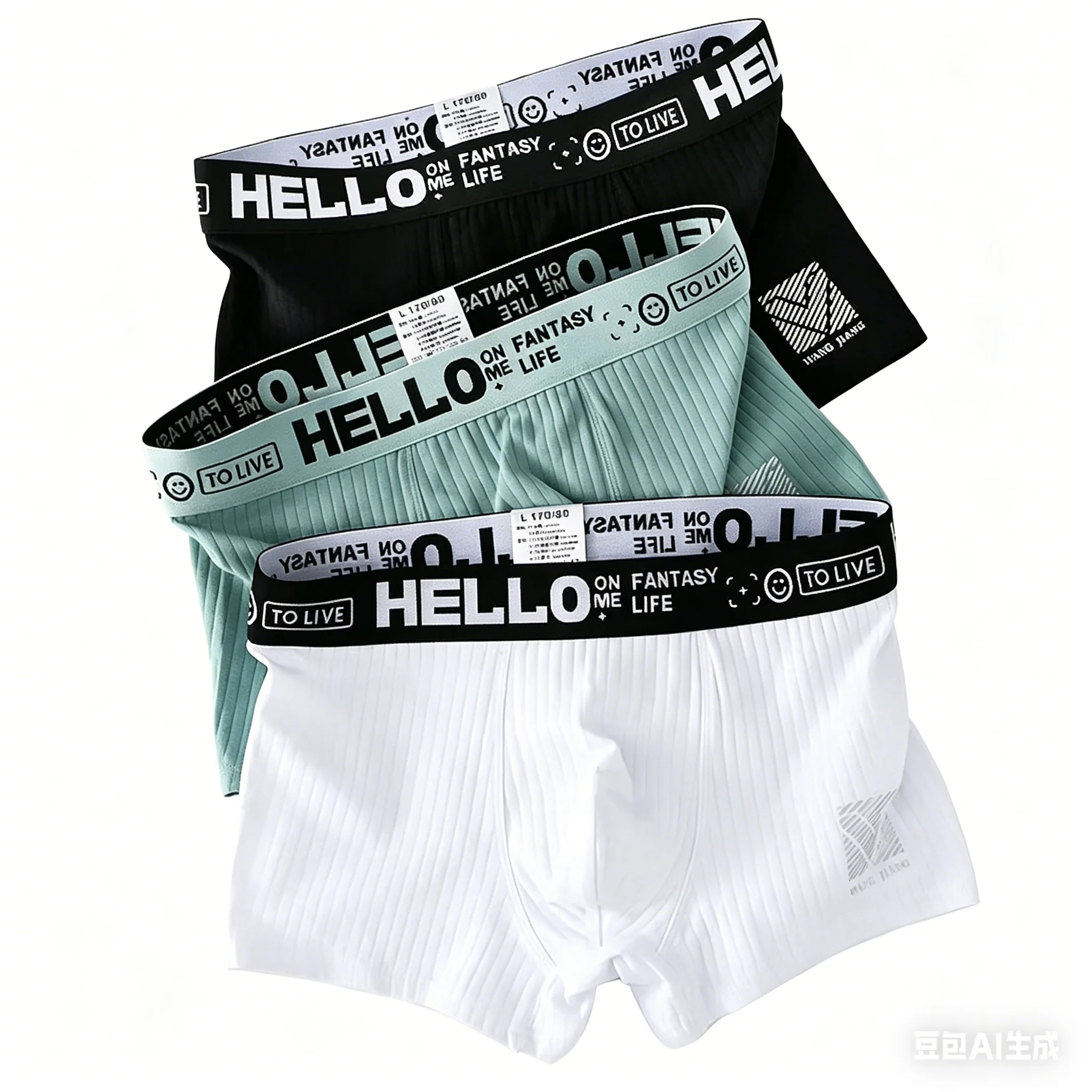 Men's Ribbed Cotton Boxer Briefs 3-Pack, U-Pouch & Double-Layer Crotch Underwear Youth Fashion Comfortable Breathable Underpants