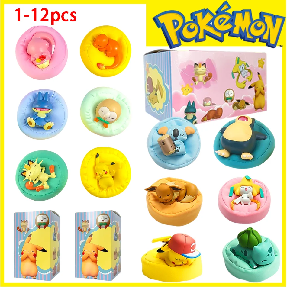 Anime Pokémon Blind Box Modellfigur 1-12 Stück Pikachu Schlaf-Serie Innenraumfigur Schlafende Position Spielzeug Geschenk für Freunde