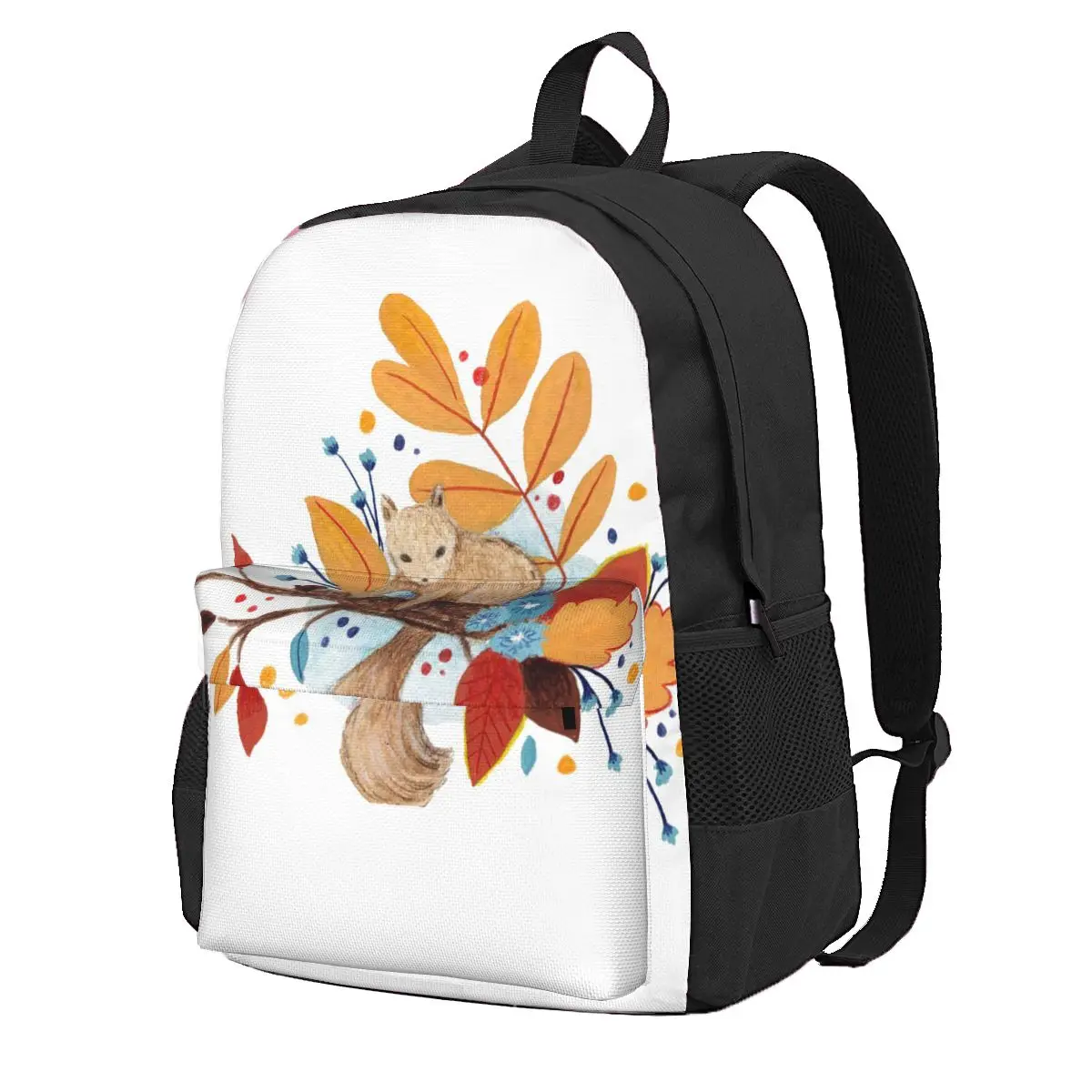 

Hand Drawn Squirrel On A Branch Student Backpack School Bag Hiking Travel Daypack for Boys Girls Fashion Bookbag Shoulder Bags