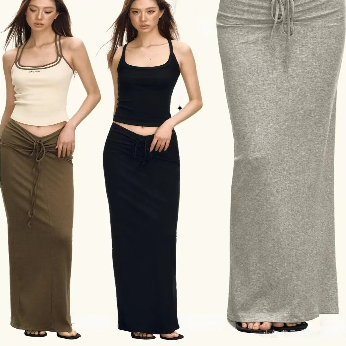 

Women's High Waist Pleated Design One-Step Skirt Slimming Mid-Length Bodycon Cotton Blend Busin Casual Long Skirt