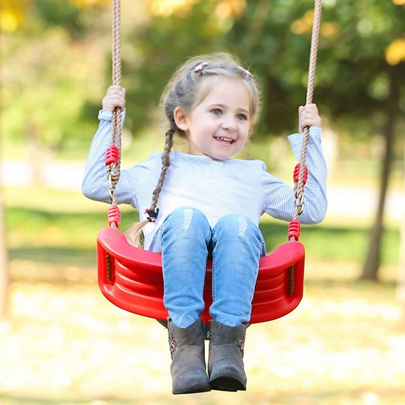 Tablero de asiento de columpio de plástico para niños y niñas, juego de columpio de fácil instalación con cuerda roja, carga máxima de 86Kg, al aire libre para jardín, 1 piezas