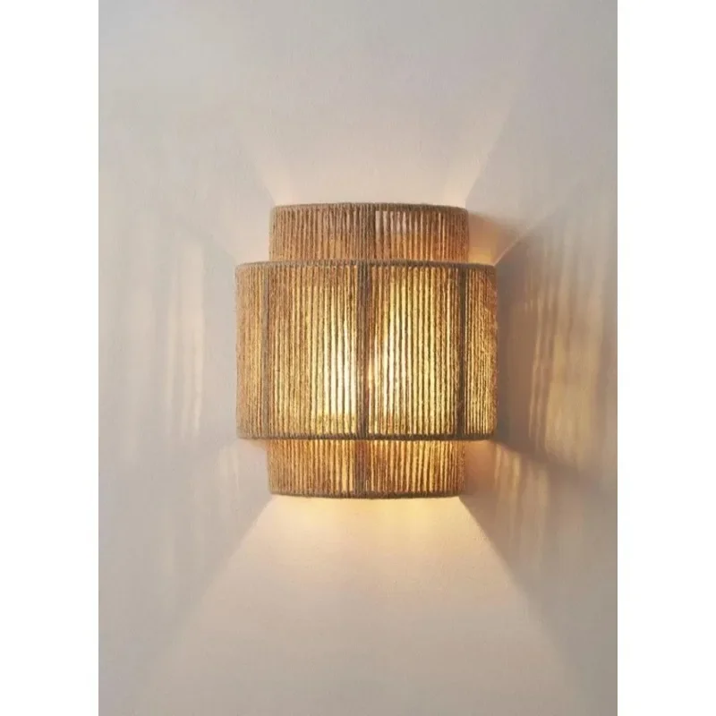 

Hemp Rope Wall Sconces Retro Rattan Weaving Light Apply for Living Room Bedroom Bedside Homestay Corridor Decorative Lighting