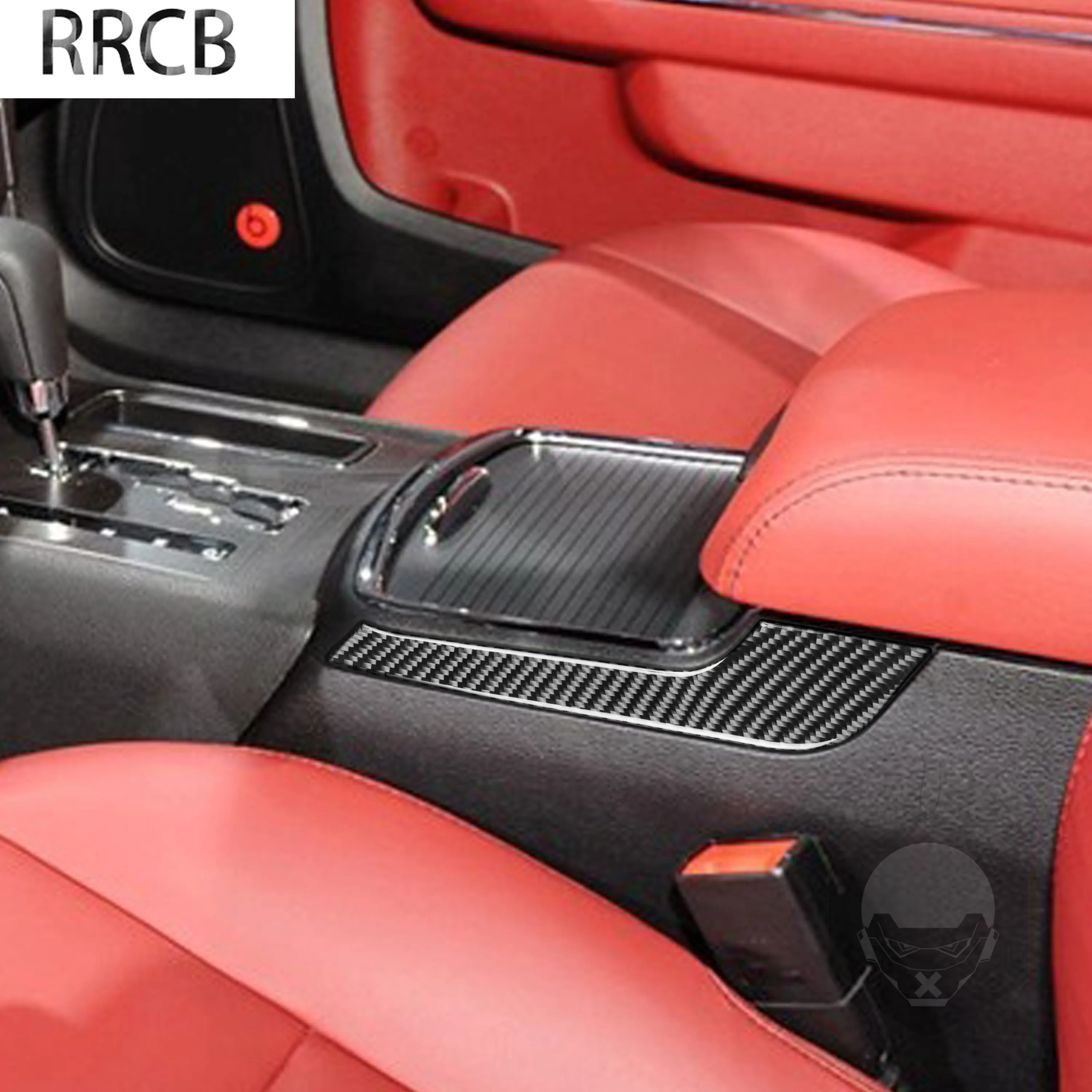 For Dodge Charger 2015-up Real Carbon Fiber Car Interior Decal Auto Both Sides Of The Central Armrest Trim Strip Sticker LHD