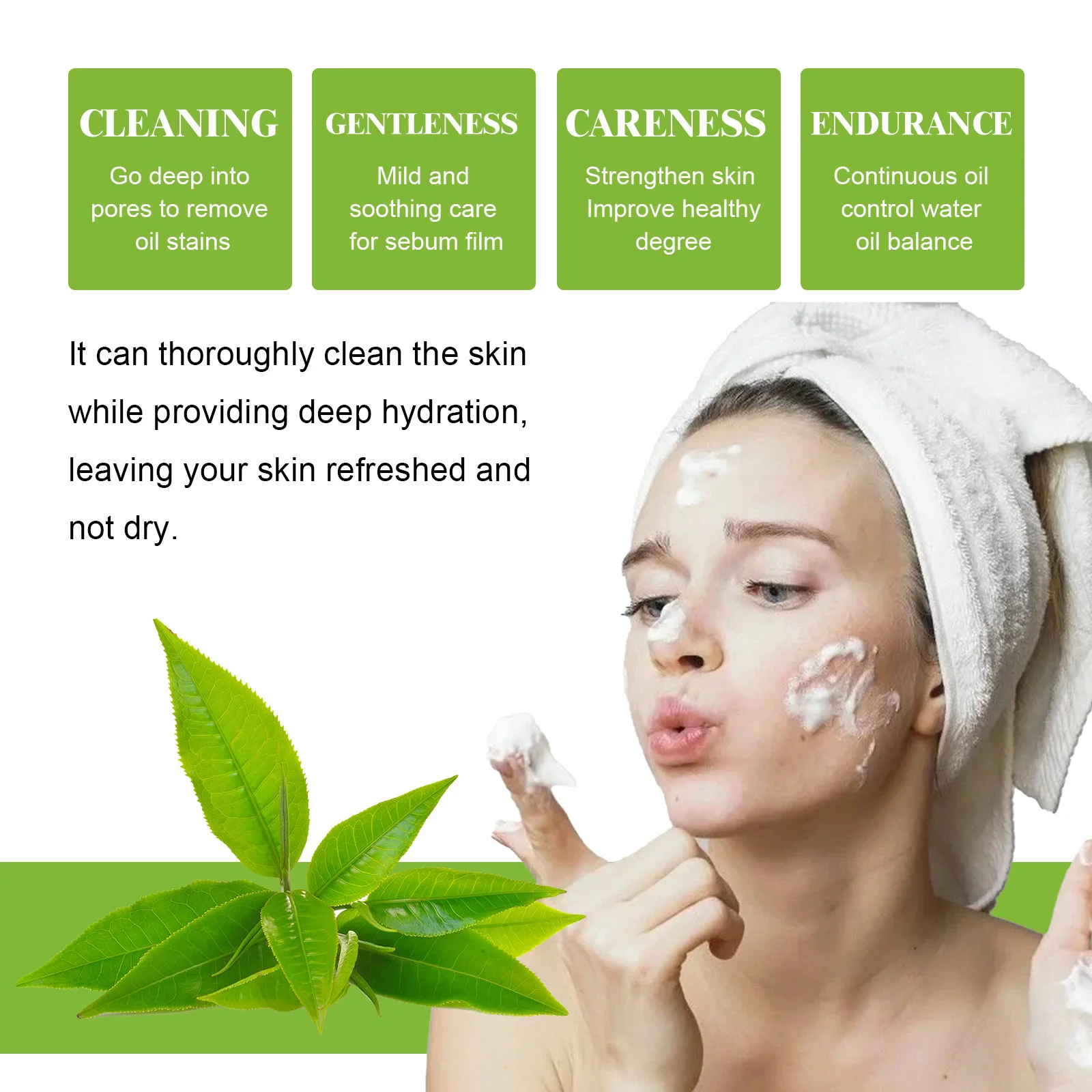 Green Tea Cleansing Mousse Gentle Deep Cleaning Pore Mites Removal Facial Cleanser Moisturizing Oil Control Foam Skin Care 100ml