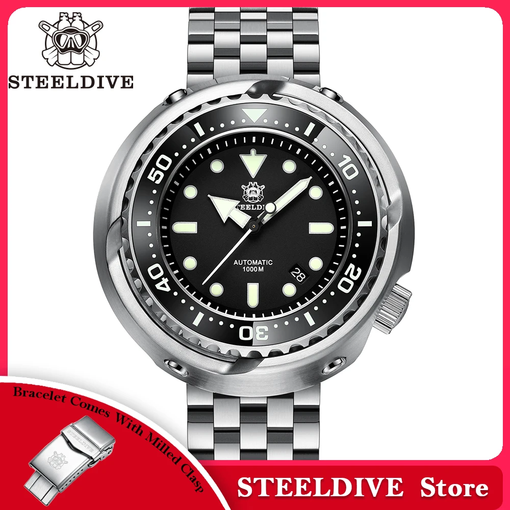 Oversize 53.6mm Case 1000m Waterproof C3 Luminoyus NH35 Automatic Big Tuna Mens Dive Watch STEELDIVE SD1978