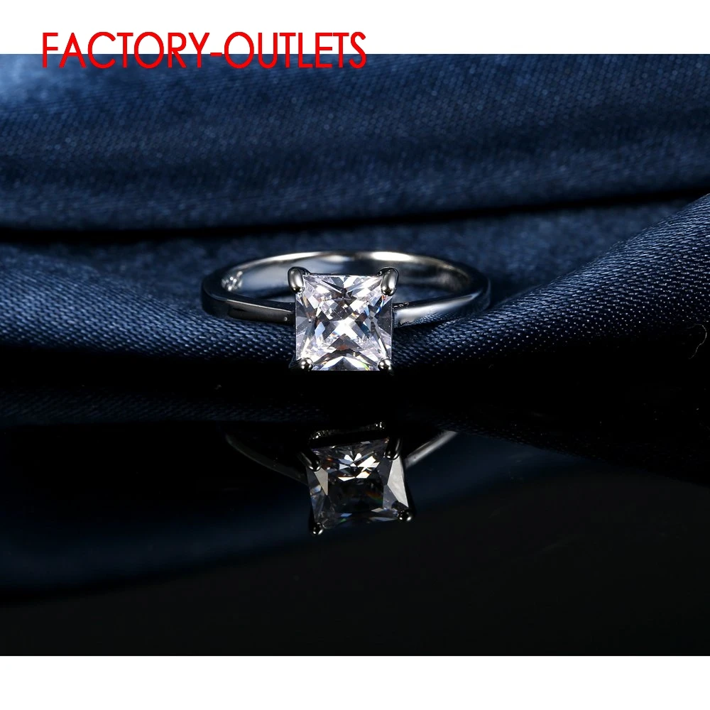 Genuine 925 Silver Bridal Ring Fashion Jewelry Square Cubic Zirconia Prong Setting Gift For Women Girls Engagement Anniversary