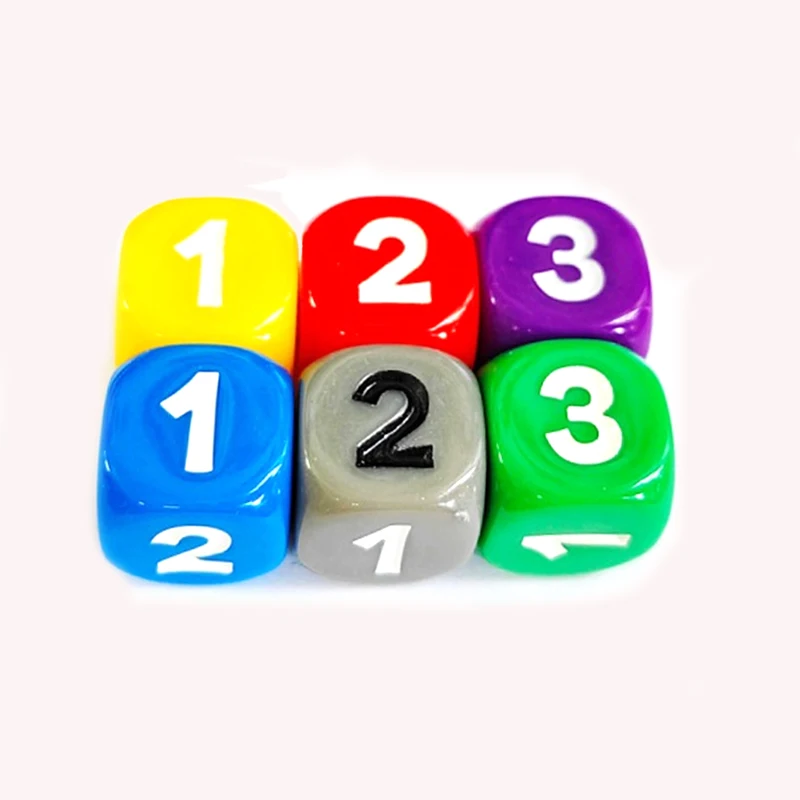 10Pieces Number 1 2 3 123 D6 14mm Acrylic Dice 6-sides Dices For Board Game Cubes 6 Colors learning game accessories